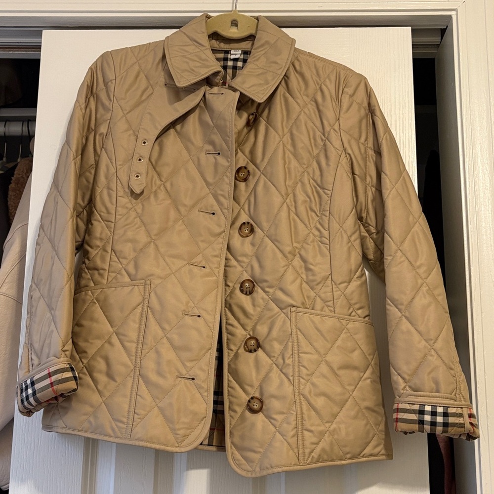 Burberry Tan Quilted Jacket with Plaid Lining